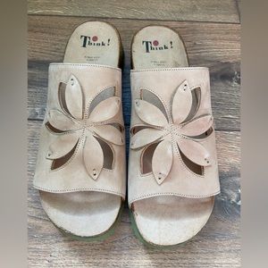 NWT Think! Tan Suede Slip On Sandal